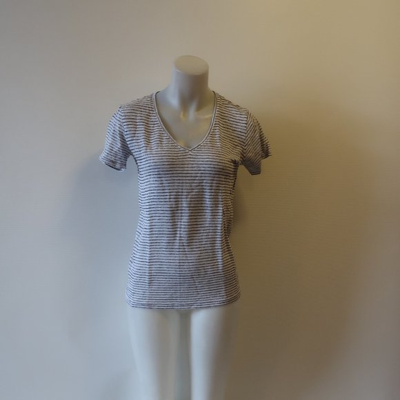 RAG & BONE WHITE/BLACK STRIPED V-NECK T-SHIRT XS - Picture 2 of 7